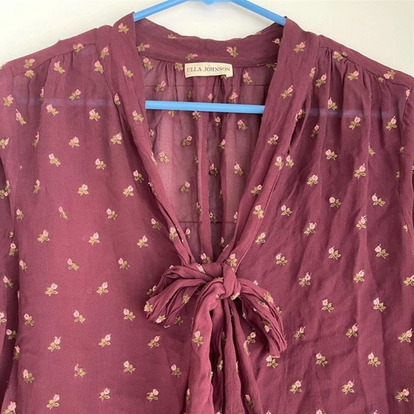 Ulla Johnson Odelia Floral Embroidered Bow Tie Top Size 8 - Picture 6 of 10